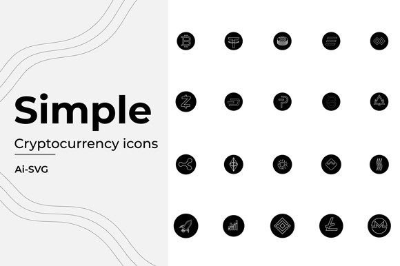 Simple Cryptocurrency Icons Pack-4: A Modern Graphic Design Asset for Content Creators